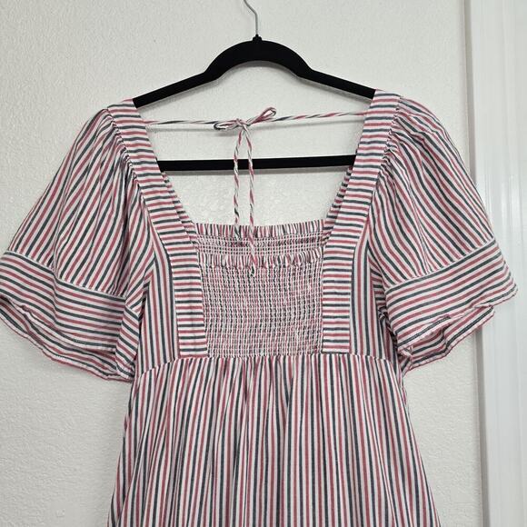 Old Navy Fit & Flare Striped Midi Dress S Short-Sleeve Tie-Back Pockets Sundress - Picture 6 of 12